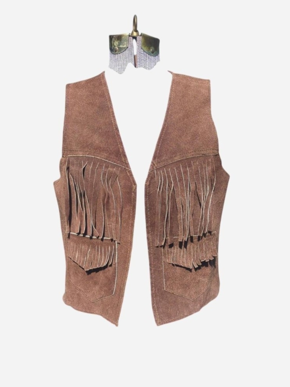 Vintage 60s Fringe Suede Vest in Brown Sz Sm